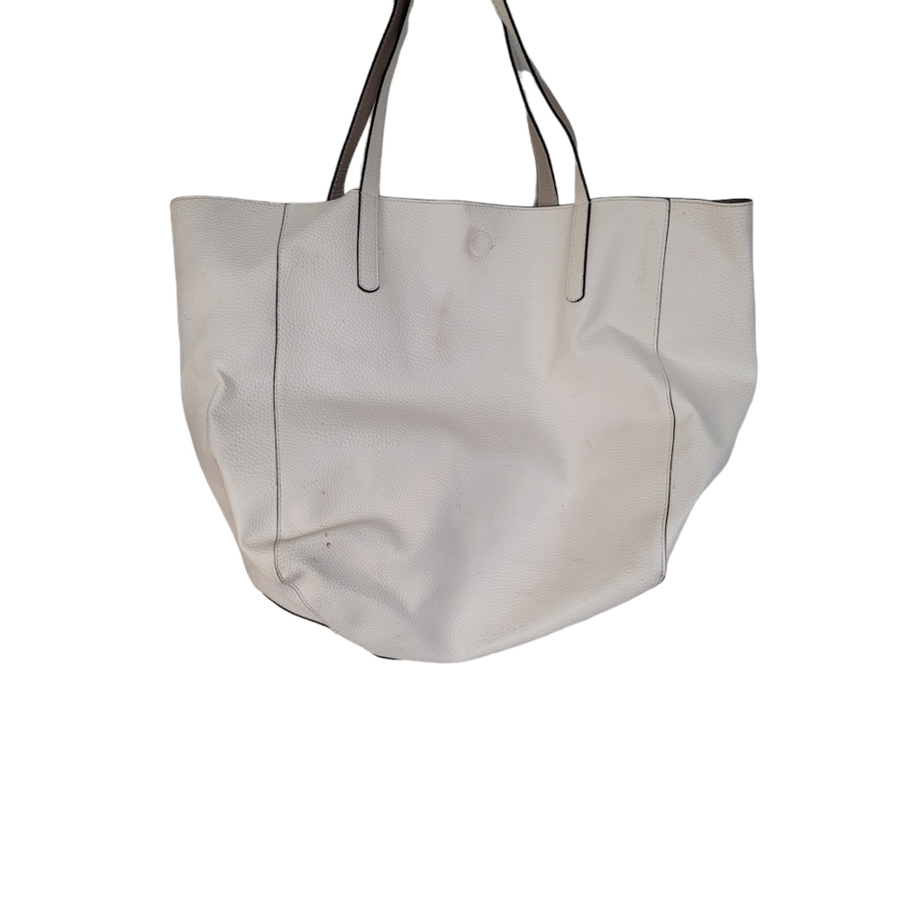 Large Off White Leather Shoulder Beach Bag
